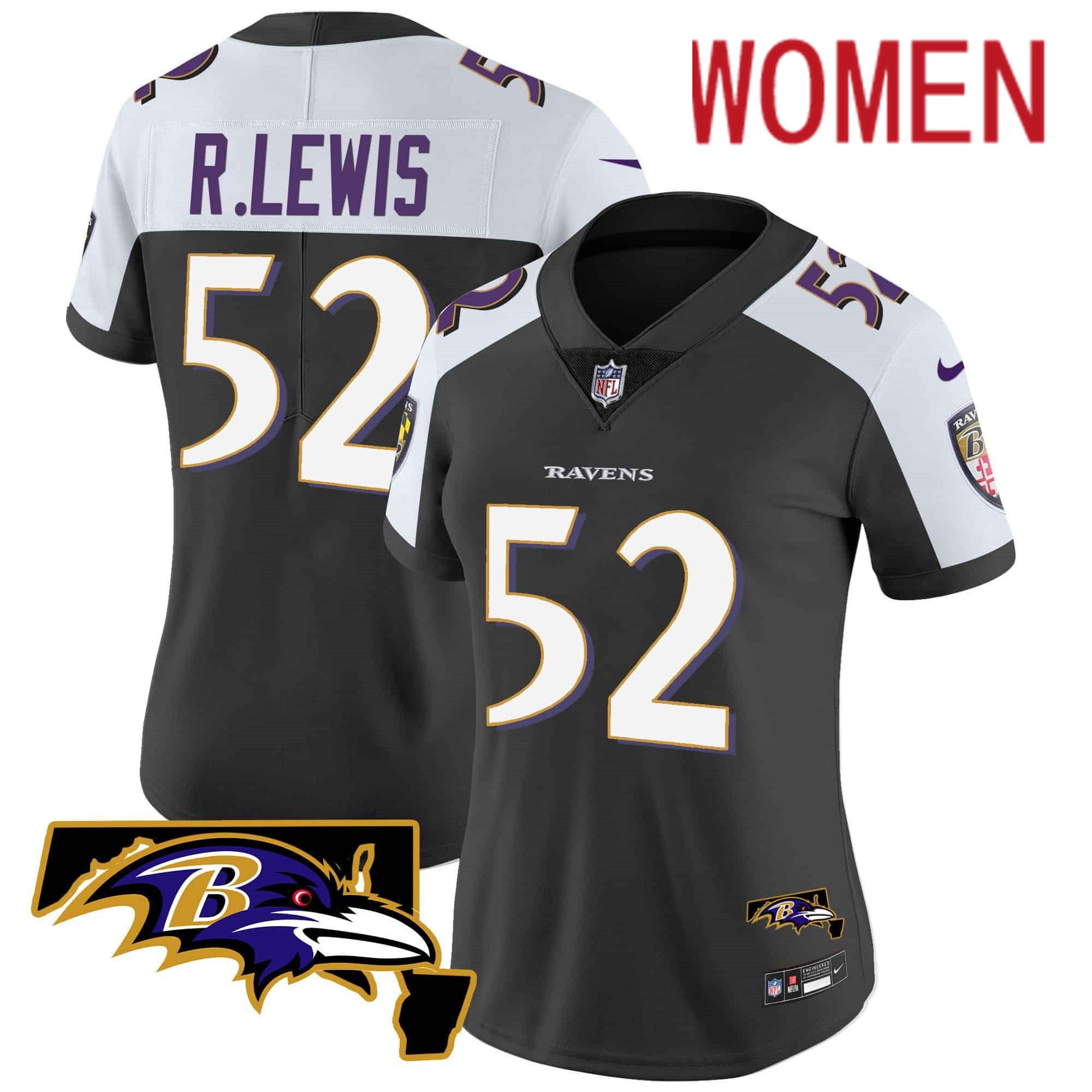 Women Baltimore Ravens #52 R.Lewis Black 2024 Nike Maryland Patch Vapor Limited NFL Jersey